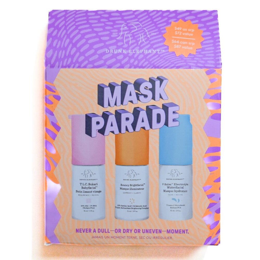 NEW DRUNK ELEPHANT Mask Parade Set Babyfacial, F-Balm, Bouncy Brightfacial